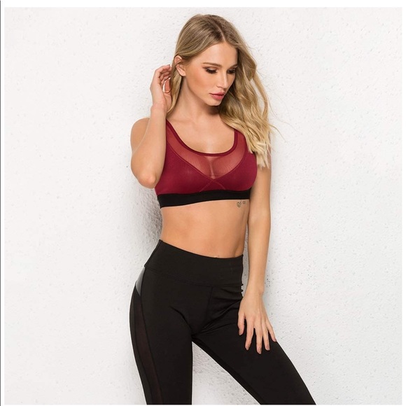 Red Mesh See Through Full Coverage Sports Bra Vcut - Picture 8 of 12